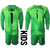 Frankrike Hugo Lloris #1 Keeper Fotballklær Bortedraktsett Barn VM 2022 Langermet (+ korte bukser)